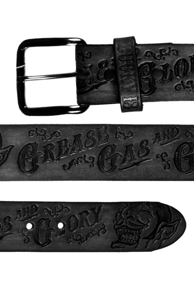 Grease, Gas and Glory black leather belt